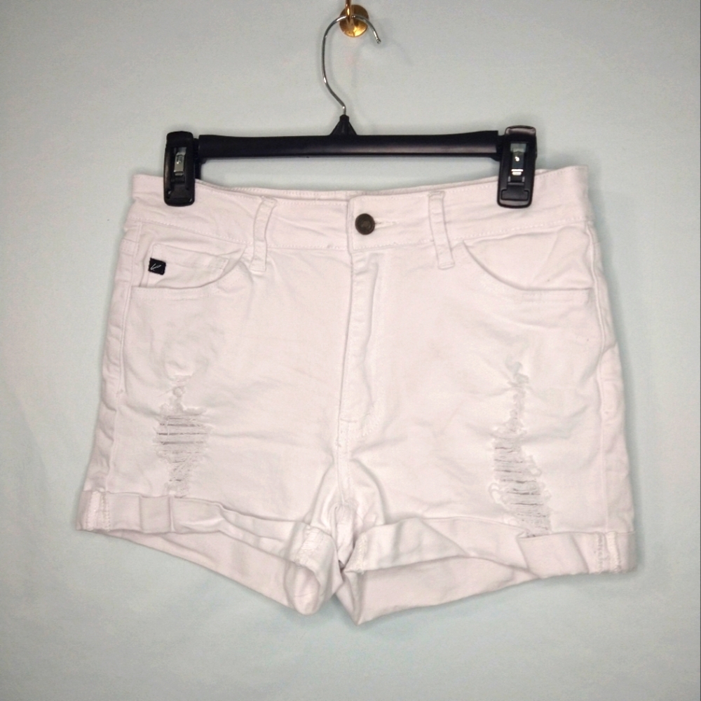 KanCan White Distressed Cuffed Denim Short Shorts